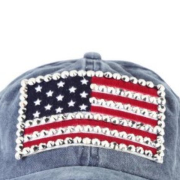 NEW USA Flag Rhinestone Hat Denim Blue by Twig & Arrow!NWT! - Picture 4 of 9